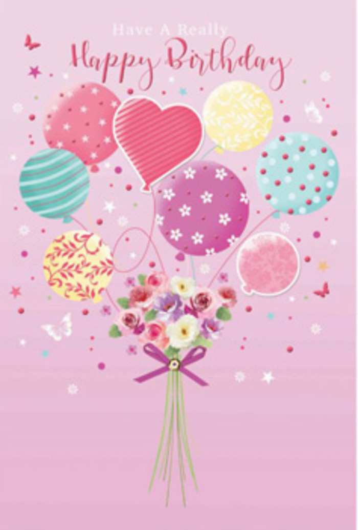 Elegant birthday artwork with a sense of gentle jubilation, capturing a bouquet of flowers and balloons as if floating in a small daydream above the streets of St James's. The scene rests on a soft pink background that feels like the blush reflection of late afternoon light from the buildings near Pall Mall. At the bottom centre, a petite hand-tied bouquet is gathered, featuring miniature roses and soft daisy-like flowers. Their petals are shaded delicately from warm cream to rose and pale lavender, as though illuminated by morning light coming through an upper-storey window near St James's Park. These velvety blooms appear fresh, with carefully defined layers hinting at the expertise of a florist who understands balance and texture. Rising from the bouquet is a cluster of balloons in pastel tones of sunshine yellow, rosy fuchsia, and gentle lavender. Each balloon carries a subtle pattern - ribbons twirling in loose spirals, dots scattered like confetti, and occasional hint of florals that echo the bouquet below. They seem to lift the little garden upwards in celebration, giving the impression that gravity has relaxed its hold just for this birthday moment. Light plays softly across the rounded surfaces of the balloons, creating reflections and a sense of airy volume. The overall feeling is one of cherished happiness, as if this illustrated bouquet were prepared especially for a birthday near St James's, perhaps after a peaceful walk through the park or a visit to one of the area's elegant galleries, and is now captured mid-air, full of warmth and affection.
